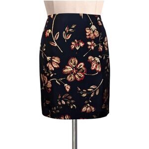 Vintage Y2K 90'S ANN TAYLOR Petites 100% Silk Black Floral Print Skirt 8P 8